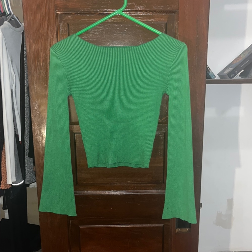 Pink Rose Green Crew Neck Sweater